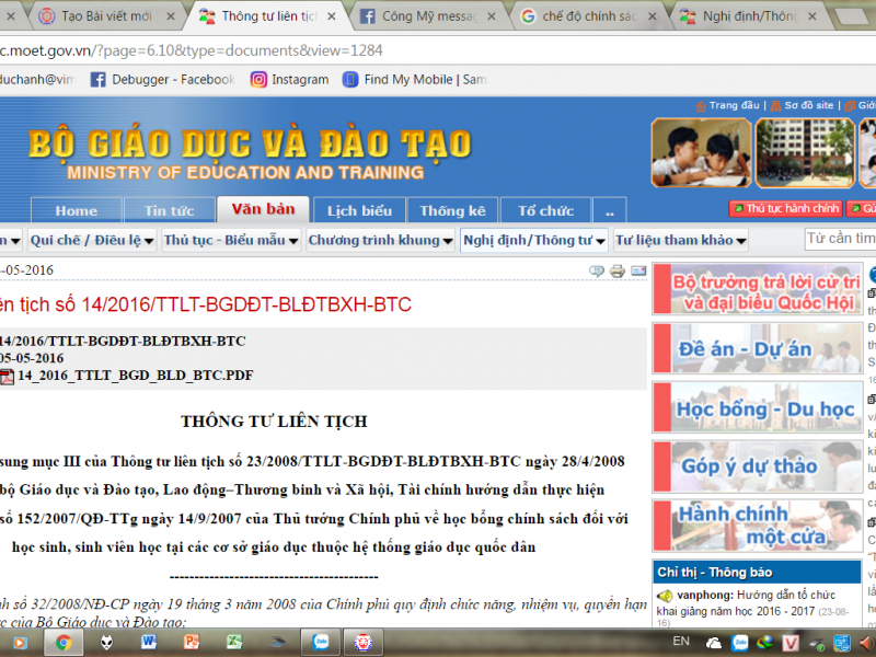 Thông tư số 18/2016/TT-BGDĐT ban hành Quy chế xét tặng Giải thưởng “Sinh viên nghiên cứu khoa học”