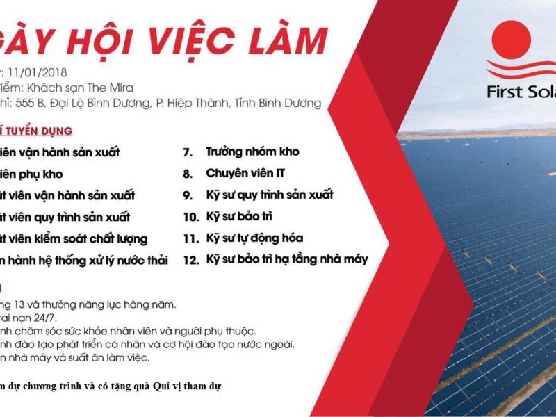 TẬP ĐOÀN FIRST SOLAR TẠI CỦ CHI - TP. HCM TUYỂN DỤNG THÁNG 1.2018