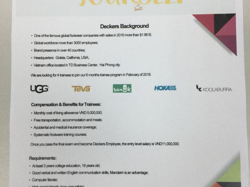 THÔNG BÁO HỘI THẢO TUYỂN DỤNG DECKERS 6.2.2018